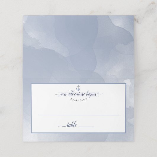 Carte De Placement mariage de l'événement #Nautical Navy Dusty Blue W (Extérieur déplié)