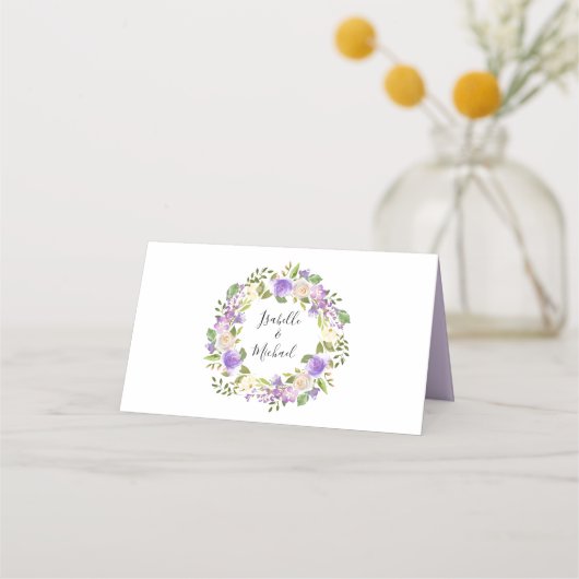 Carte De Placement Mariage de monogramme blanc violet (Dos)