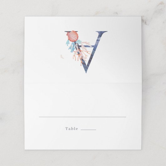 Carte De Placement Mariage de monogramme de plage (Extérieur déplié)