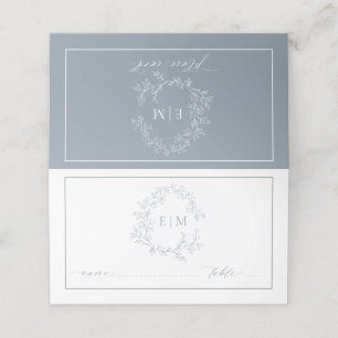 Carte De Placement Mariage de monogramme en poitrine bleue Dusty