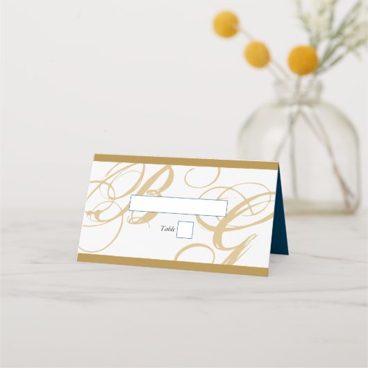 Carte De Placement Mariage de monogramme or Blue Elegant (Devant)