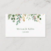 Carte De Placement Mariage de Noël avec Feuillage et Baie Rouge (Dos)