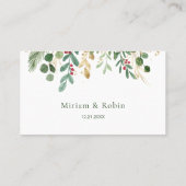 Carte De Placement Mariage de Noël avec Feuillage Vert et Baie Rouge (Dos)