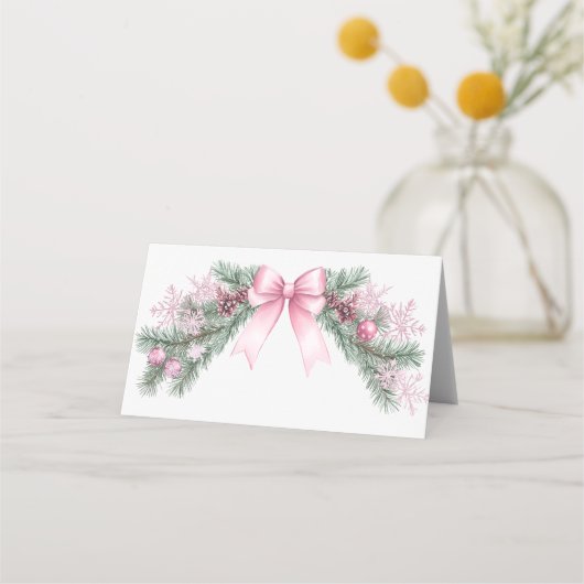Carte De Placement Mariage de Noël Pink Bow (Dos)