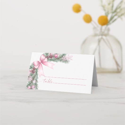 Carte De Placement Mariage de Noël Pink Bow (Devant)