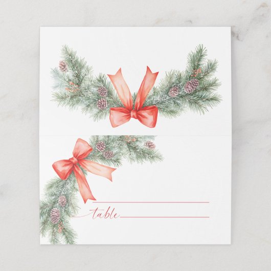 Carte De Placement Mariage de Noël Red Bow (Extérieur déplié)