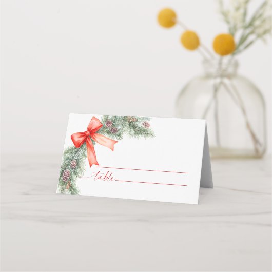 Carte De Placement Mariage de Noël Red Bow (Devant)