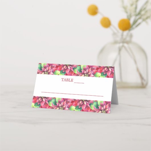 Carte De Placement Mariage de Noël Rouge Poinsettia (Devant)