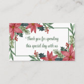Carte De Placement Mariage de Noël rouge vert Merci Poinsettia (Devant)