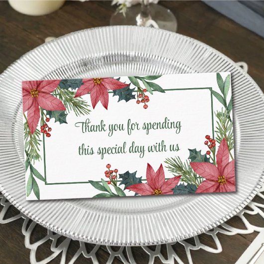 Carte De Placement Mariage de Noël rouge vert Merci Poinsettia