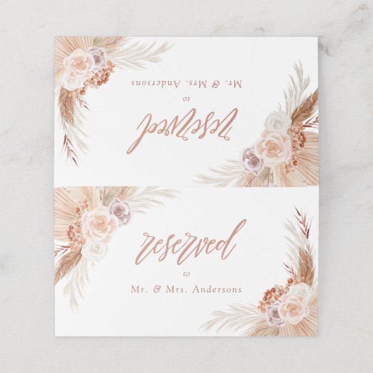 Carte De Placement Mariage de Pampas Rose en terre cuite Boho (Extérieur déplié)