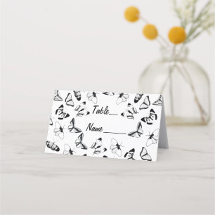 Carte De Placement Mariage de papillons noirs et blancs