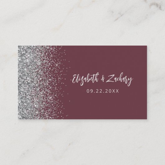 Carte De Placement Mariage de Parties scintillant d'argent de Bourgog (Dos)