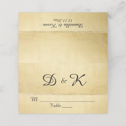Carte De Placement Mariage de Parties scintillant d'or Monogram Elega (Extérieur déplié)