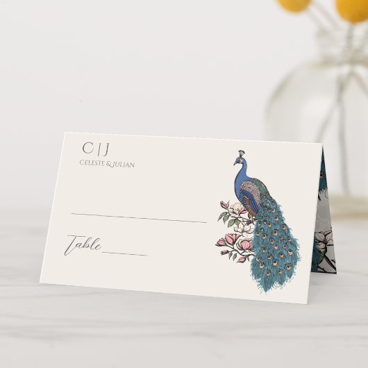 Carte De Placement Mariage de Peacock Floral Ivory Rustique