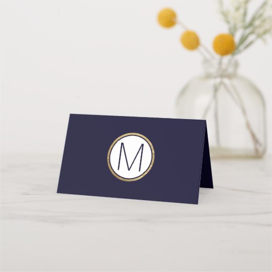 Carte De Placement Mariage de repas bleu marine moderne (Dos)