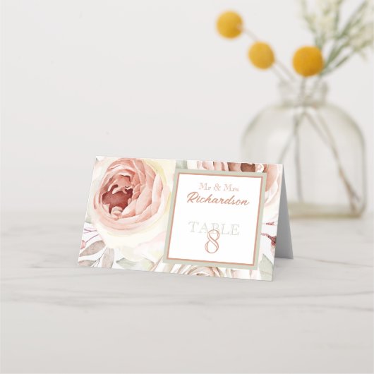 Carte De Placement Mariage de roses romantiques (Devant)
