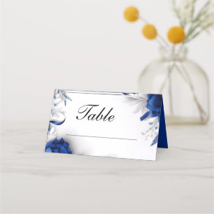 Carte De Placement Mariage de rubans bleu et argent de la marine chic