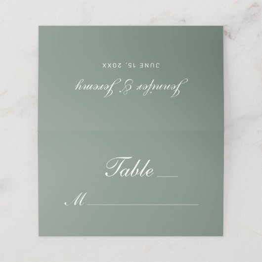 Carte De Placement Mariage de script blanc moderne Sage Green (Extérieur déplié)