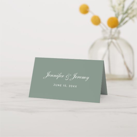 Carte De Placement Mariage de script blanc moderne Sage Green (Dos)