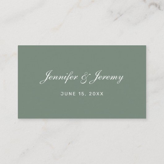 Carte De Placement Mariage de script blanc moderne Sage Green (Dos)