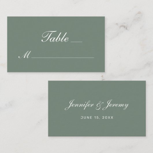 Carte De Placement Mariage de script blanc moderne Sage Green (Devant / Derrière)