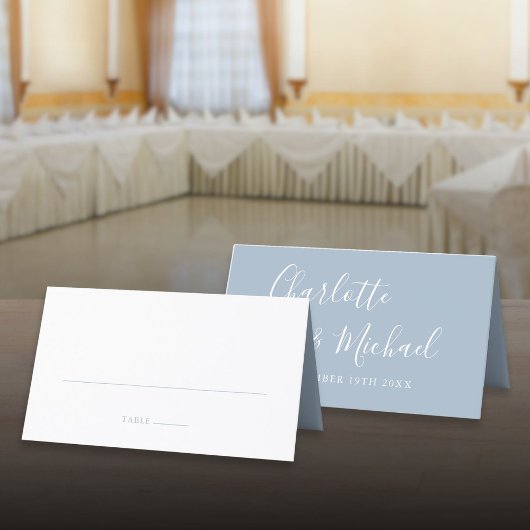 Carte De Placement Mariage de script de signature bleu foncé