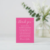 Carte De Placement Mariage de script de signature Merci rose chaud (Debout devant)
