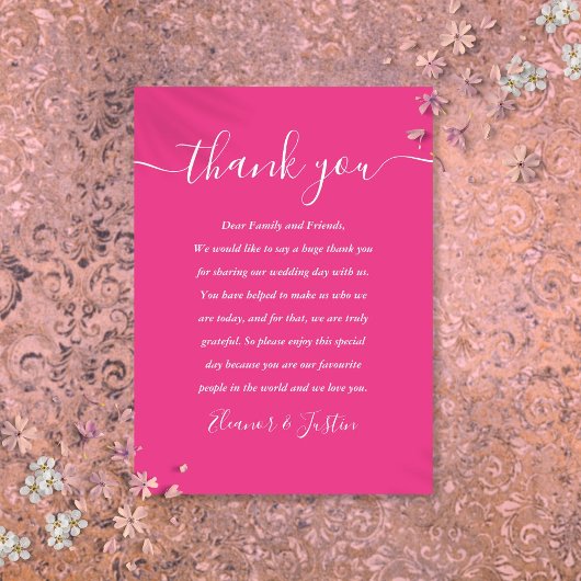 Carte De Placement Mariage de script de signature Merci rose chaud