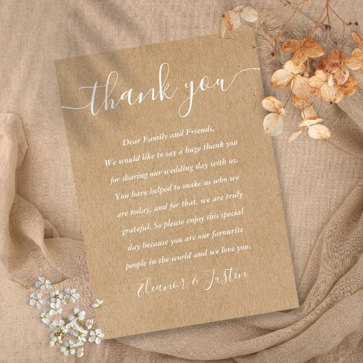 Carte De Placement Mariage de script de signature Merci rustique 