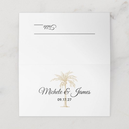 Carte De Placement Mariage de script élégant Tropical Gold Palm Tree (Extérieur déplié)