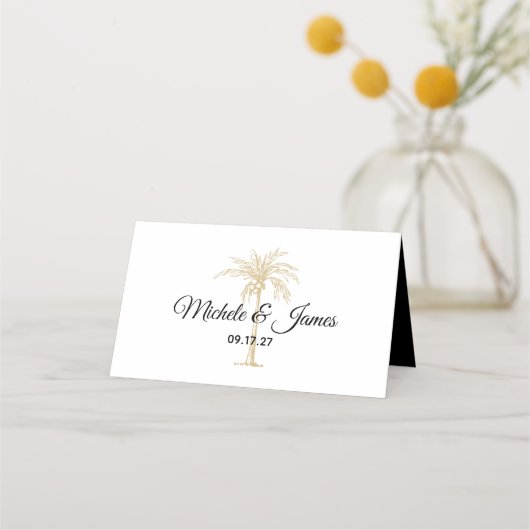 Carte De Placement Mariage de script élégant Tropical Gold Palm Tree (Devant)
