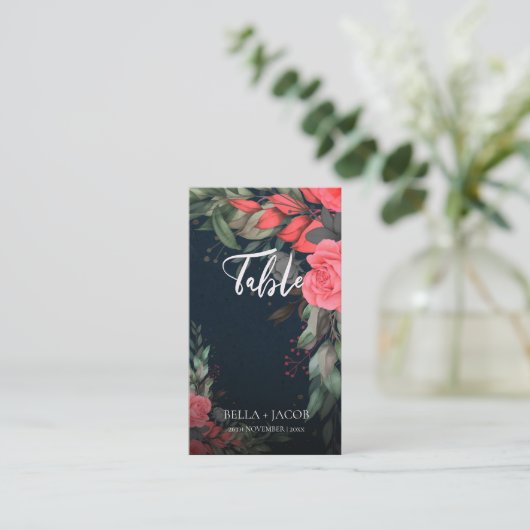 Carte De Placement Mariage de script Floral Gris Orangé (Debout devant)