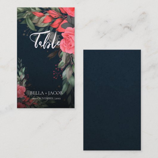 Carte De Placement Mariage de script Floral Gris Orangé (Devant / Derrière)