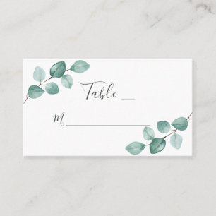 Carte De Placement Mariage de script noir de l'Eucalyptus Watercolor 