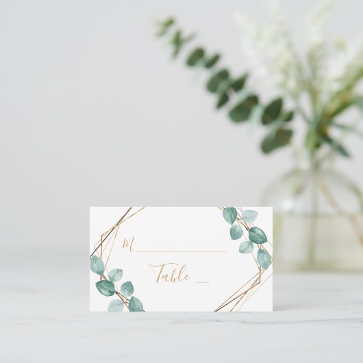 Carte De Placement Mariage de script or Eucalyptus moderne (Debout devant)