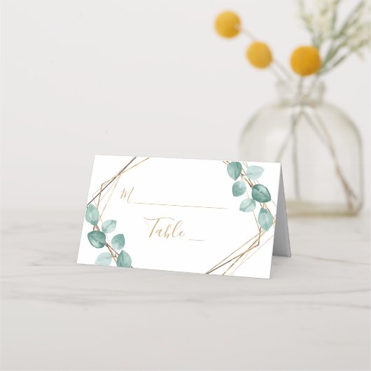 Carte De Placement Mariage de script or Eucalyptus moderne (Devant)