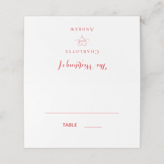 Carte De Placement Mariage de script rouge blanc (Extérieur déplié)