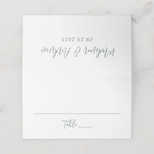 Carte De Placement Mariage de script vert de forêt simple (Extérieur déplié)