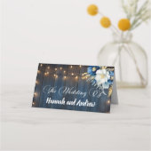 Carte De Placement Mariage de table Blue Wood String Lights Numéro de (Dos)