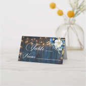 Carte De Placement Mariage de table Blue Wood String Lights Numéro de (Devant)