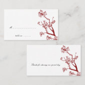 Carte De Placement Mariage de table rouge cerisier en fleurs (Devant / Derrière)