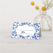 Carte De Placement Mariage de toile Florale Bleu et Blanc (Devant)
