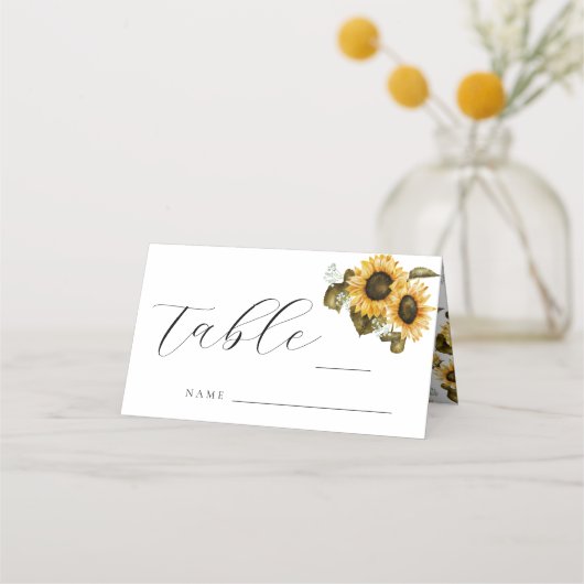 Carte De Placement Mariage de tournesols Numéro de table Place Card (Devant)