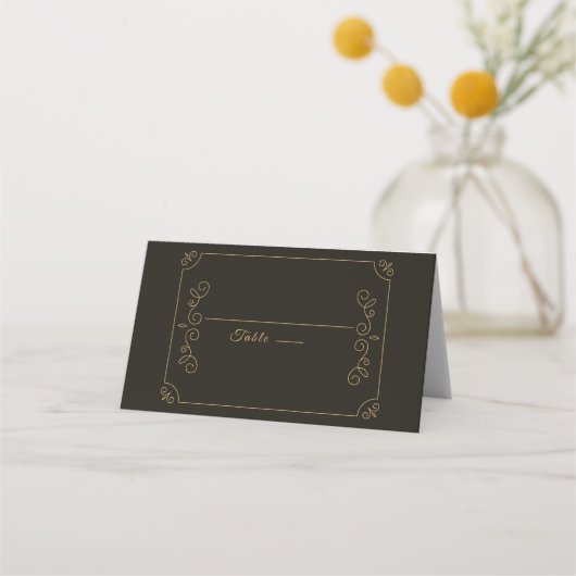 Carte De Placement Mariage de trame d'or noir minimal (Devant)