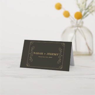 Carte De Placement Mariage de trame d'or noir minimal