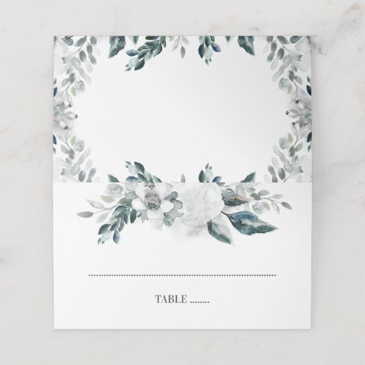 Carte De Placement Mariage de verdure et de fleurs blanches (Extérieur déplié)