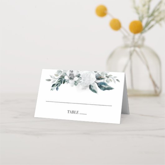 Carte De Placement Mariage de verdure et de fleurs blanches (Devant)