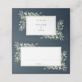 Carte De Placement Mariage de verdure fond bleu mer profond (Extérieur déplié)