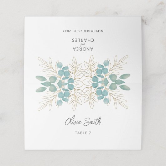 Carte De Placement Mariage de verdure or moderne (Extérieur déplié)